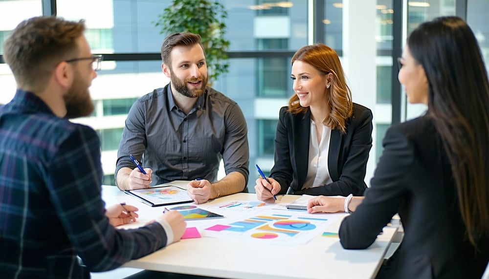 Business team collaborating on go-to-market strategy